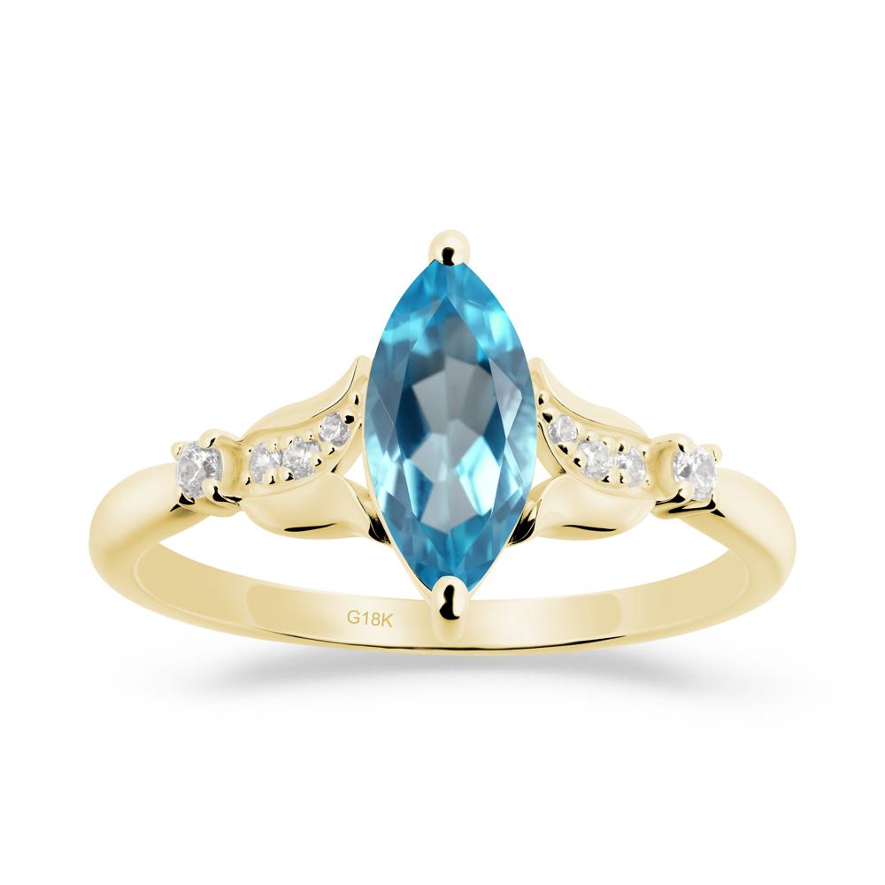 Marquise Swiss Blue Topaz Floral Engagement Ring - LUO Jewelry #metal_18k yellow gold