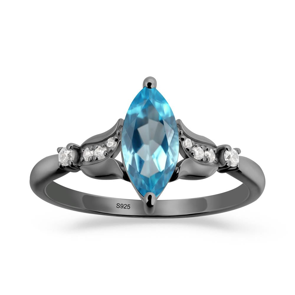 Marquise Swiss Blue Topaz Floral Engagement Ring - LUO Jewelry #metal_black finish sterling silver