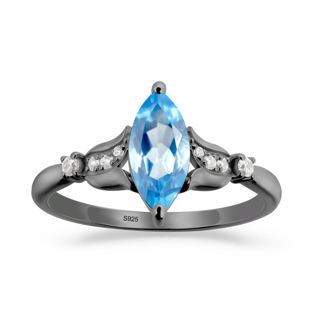 Marquise Swiss Blue Topaz Floral Engagement Ring - LUO Jewelry #metal_black finish sterling silver