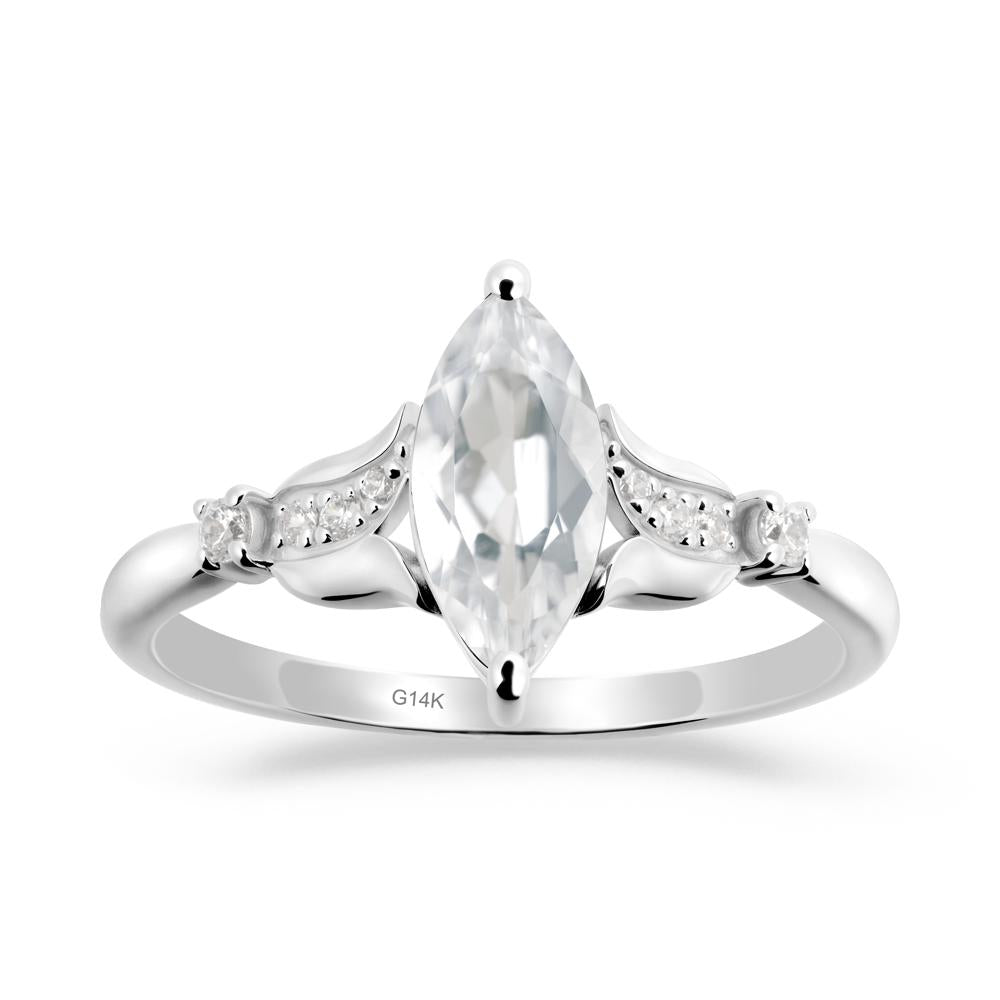 Marquise White Topaz Floral Engagement Ring - LUO Jewelry #metal_14k white gold