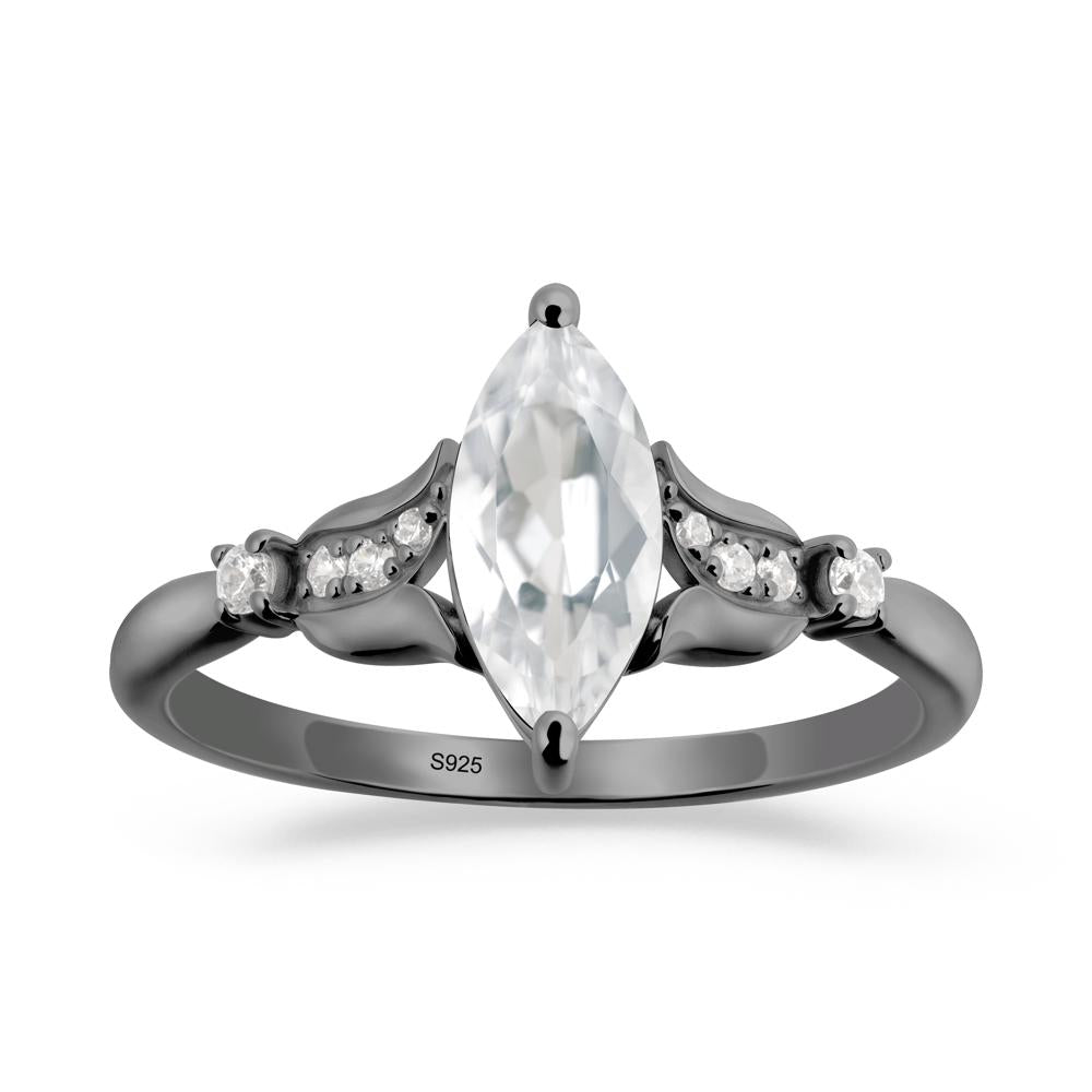 Marquise White Topaz Floral Engagement Ring - LUO Jewelry #metal_black finish sterling silver
