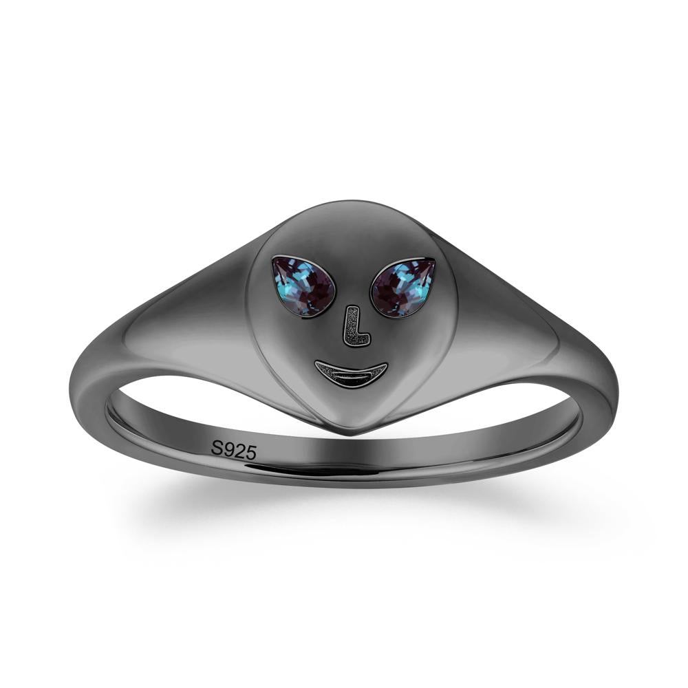 Smile Emoji Signet Alexandrite Ring - LUO Jewelry #metal_black finish sterling silver