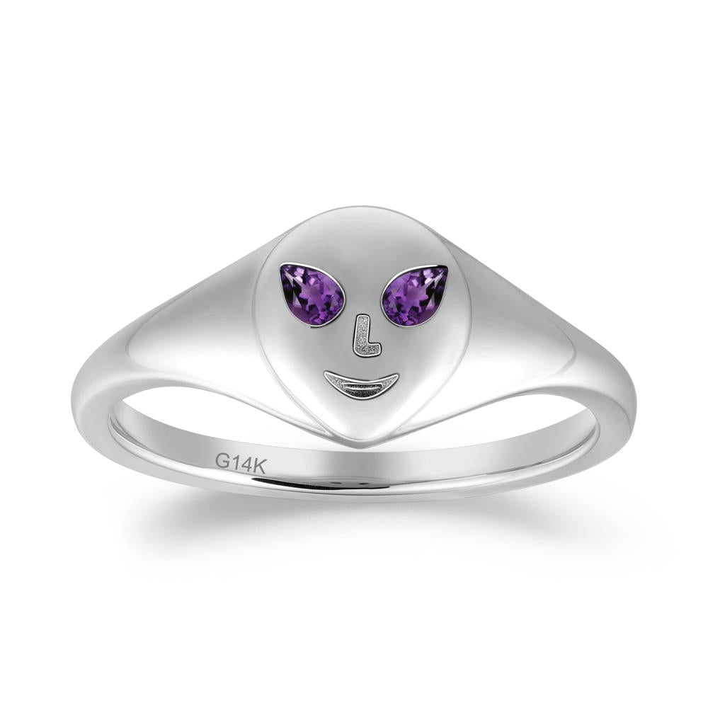Pear Cut Amethyst Ring with Smile Emoji - LUO Jewelry #metal_14k white gold