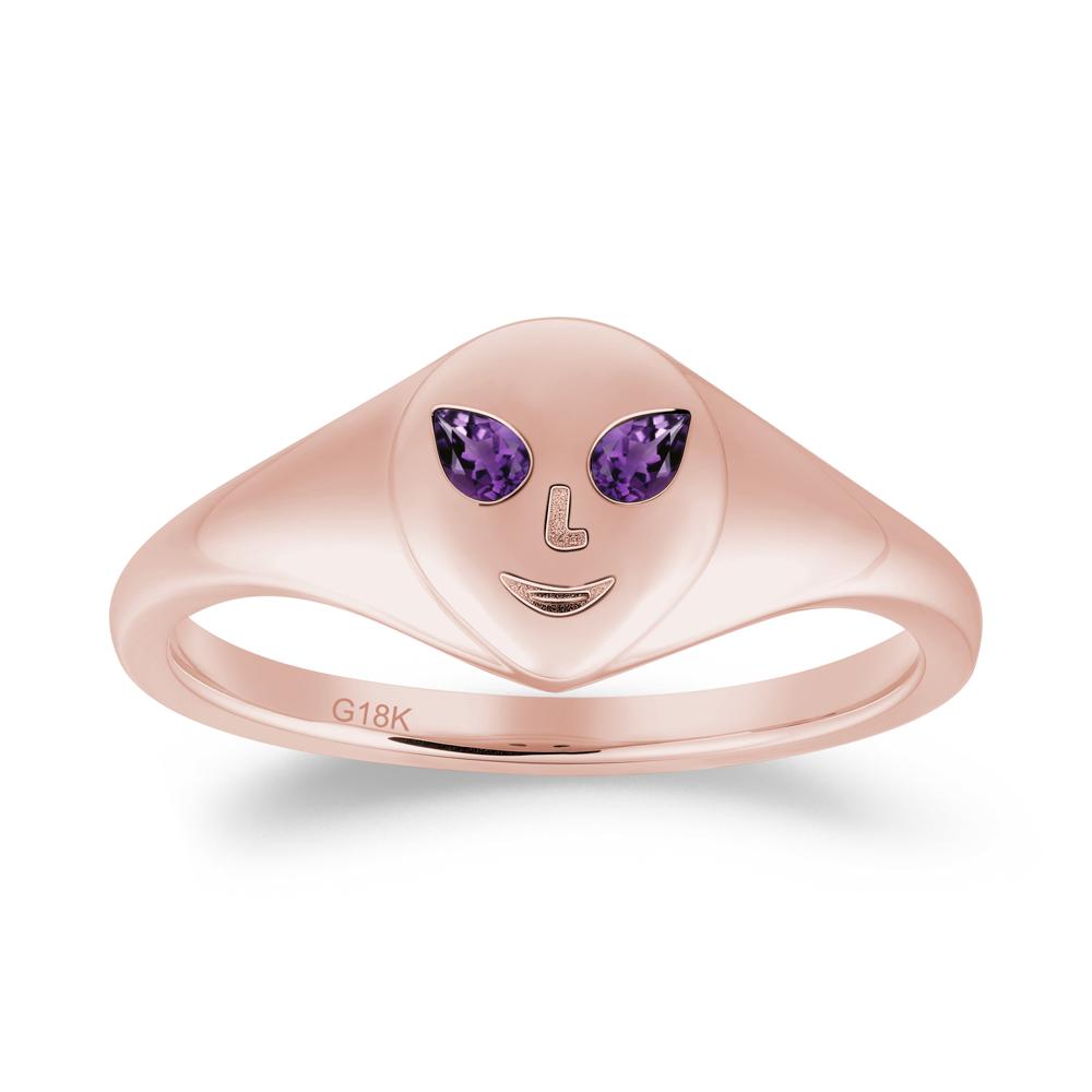 Pear Cut Amethyst Ring with Smile Emoji - LUO Jewelry #metal_18k rose gold