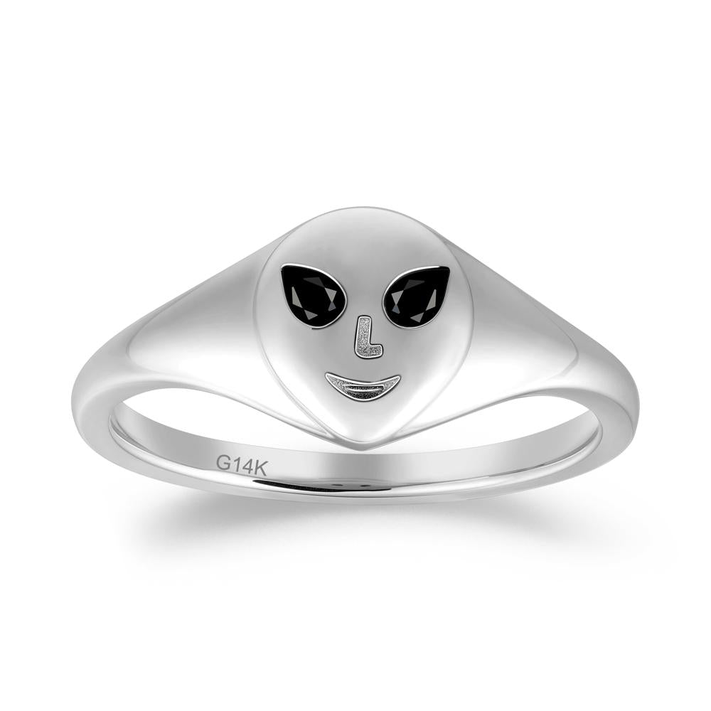Smile Emoji Signet Black Spinel Ring - LUO Jewelry #metal_14k white gold