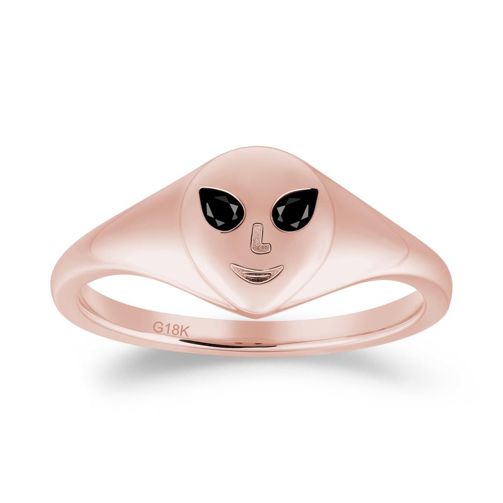 Smile Emoji Signet Black Spinel Ring - LUO Jewelry #metal_18k rose gold