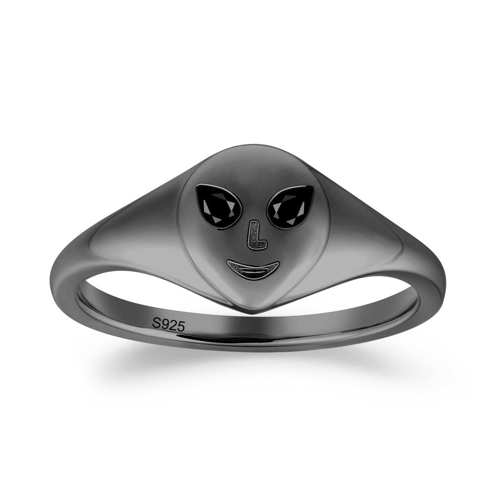Smile Emoji Signet Black Spinel Ring - LUO Jewelry #metal_black finish sterling silver