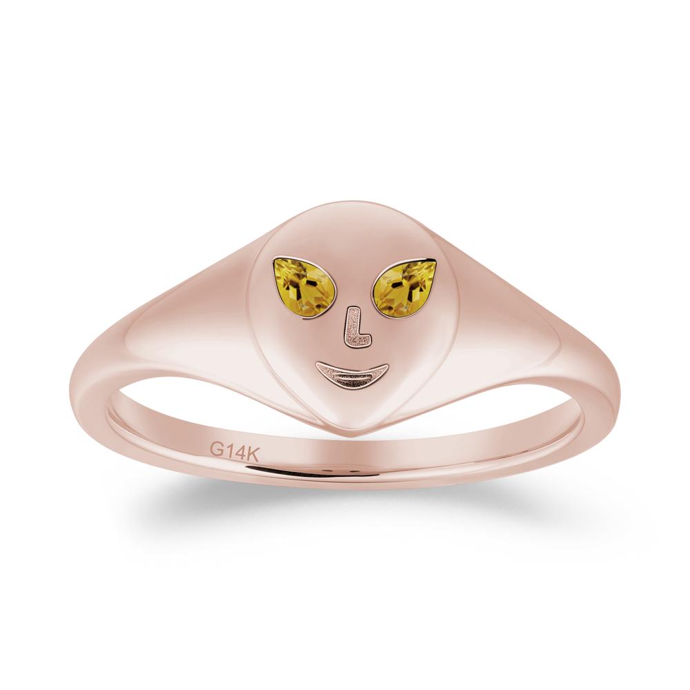 Smile Emoji Signet Citrine Ring - LUO Jewelry #metal_14k rose gold