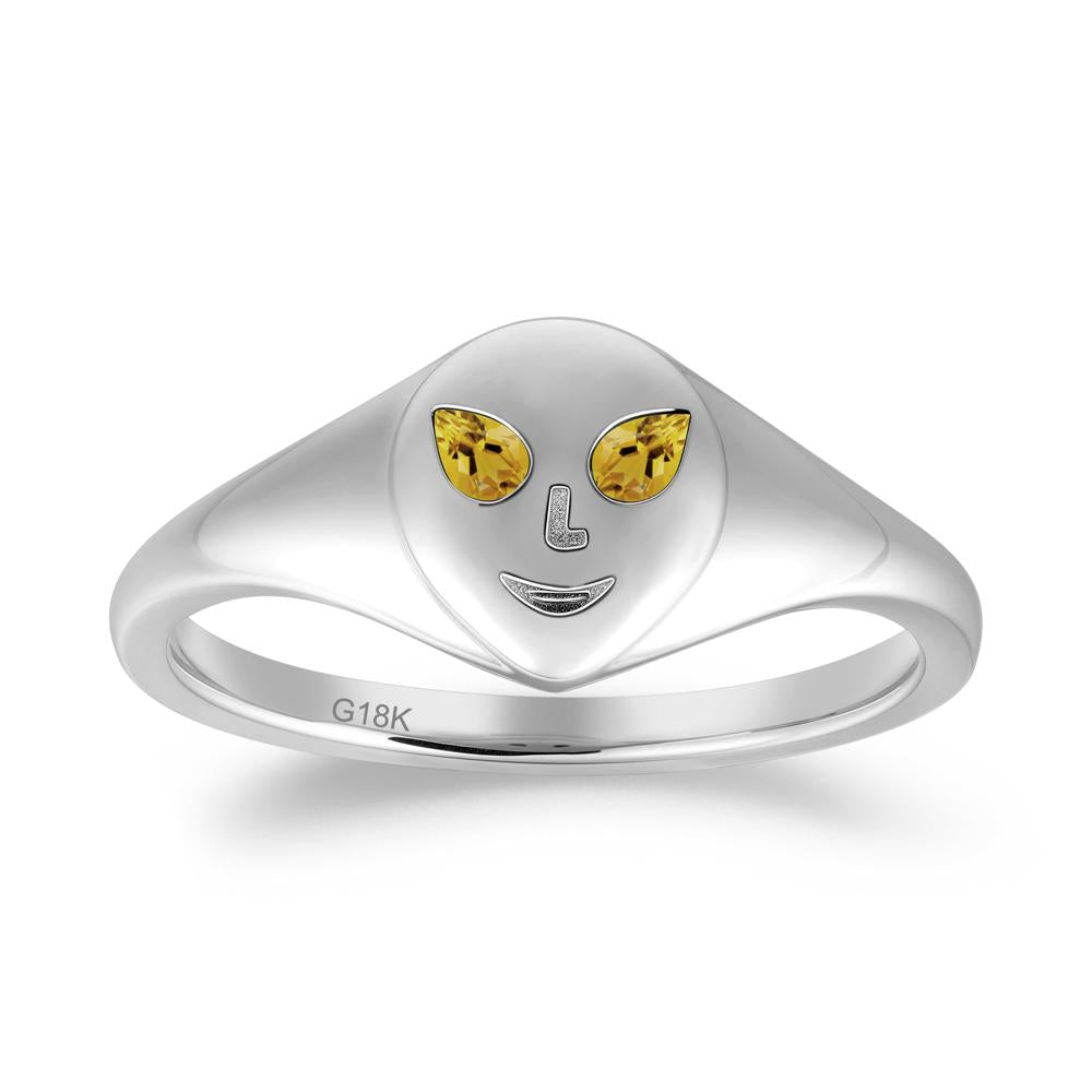 Smile Emoji Signet Citrine Ring - LUO Jewelry #metal_18k white gold