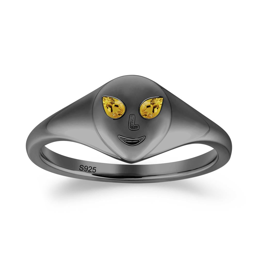 Smile Emoji Signet Citrine Ring - LUO Jewelry #metal_black finish sterling silver