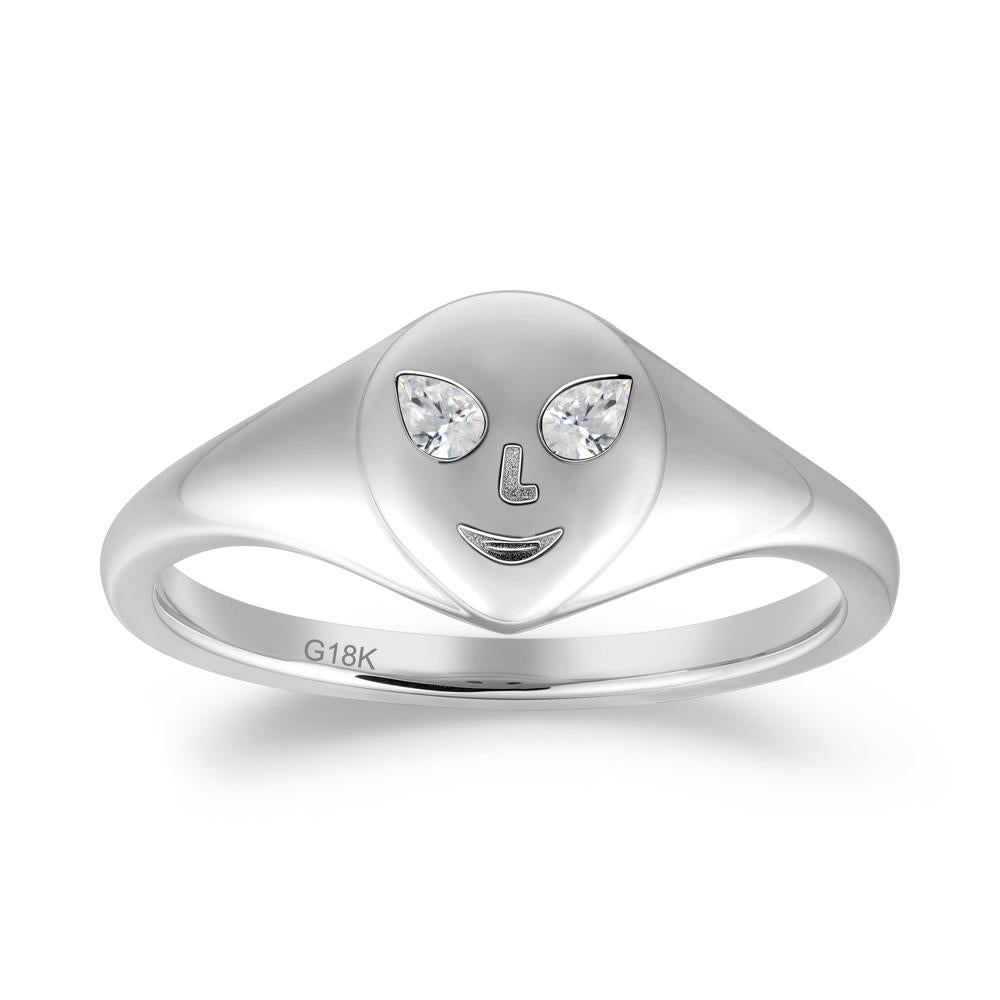 Pear Cut Cubic Zirconia Ring with Smile Emoji - LUO Jewelry #metal_18k white gold