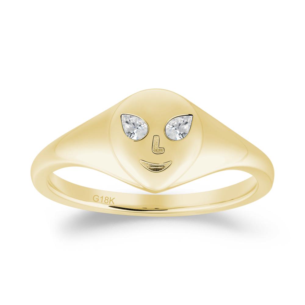 Pear Cut Cubic Zirconia Ring with Smile Emoji - LUO Jewelry #metal_18k yellow gold