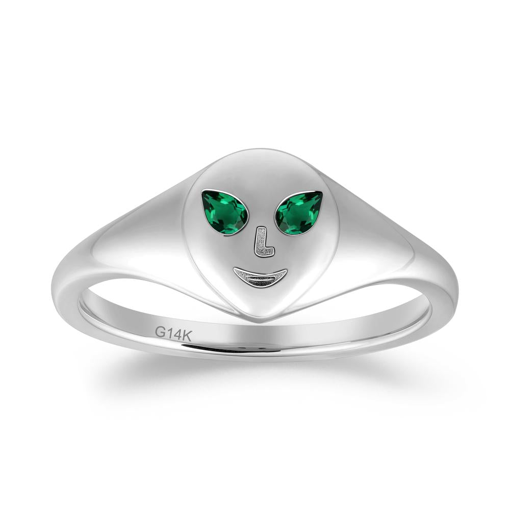 Smile Emoji Signet Emerald Ring - LUO Jewelry #metal_14k white gold