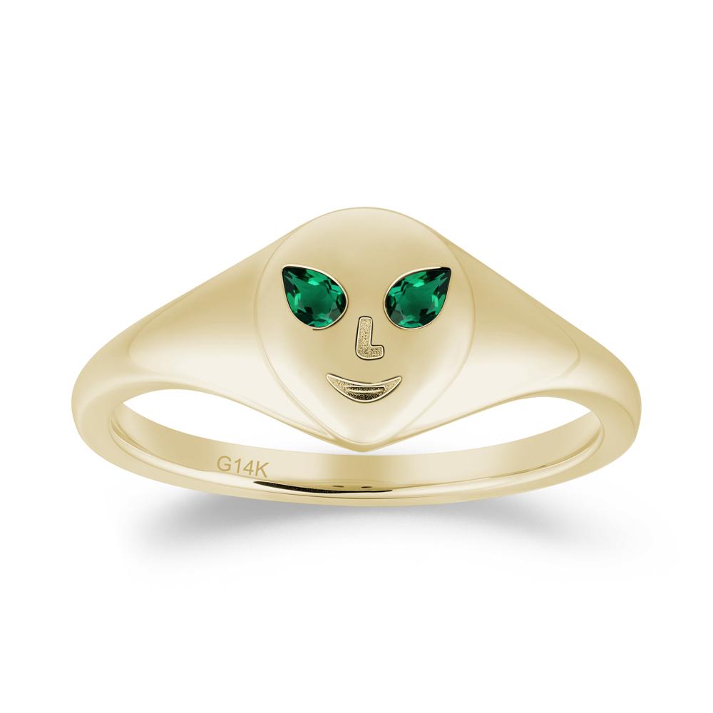 Smile Emoji Signet Emerald Ring - LUO Jewelry #metal_14k yellow gold