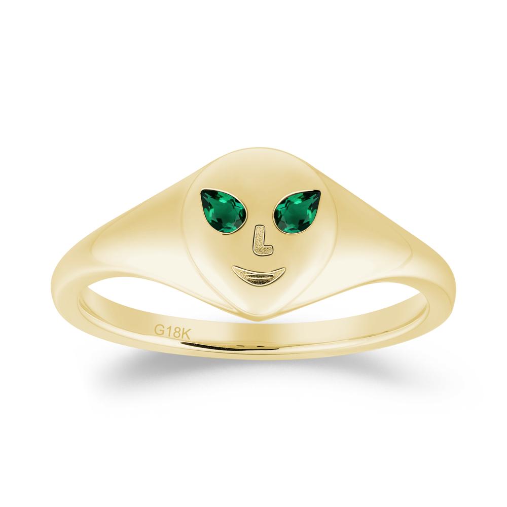 Smile Emoji Signet Emerald Ring - LUO Jewelry #metal_18k yellow gold