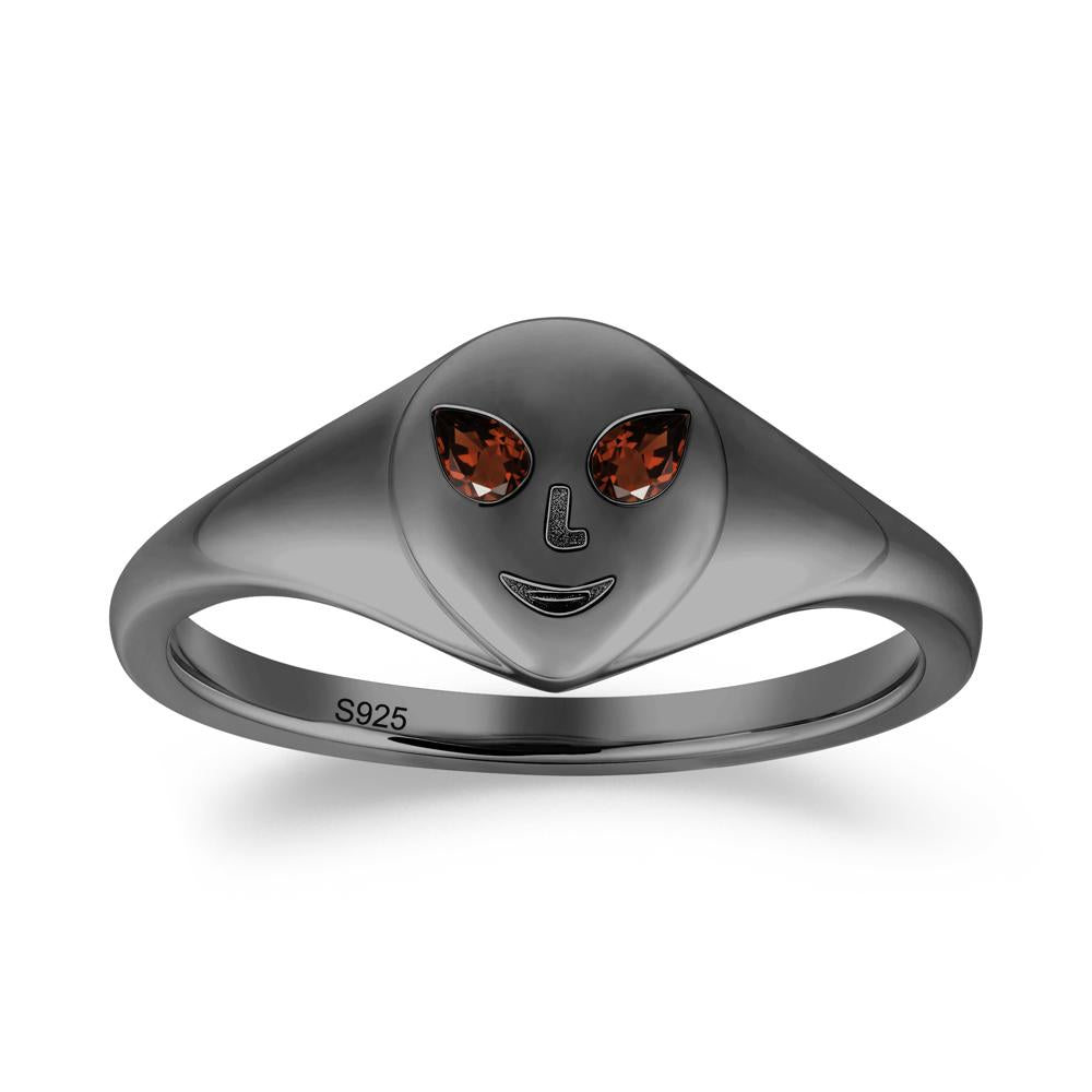 Pear Cut Garnet Ring with Smile Emoji - LUO Jewelry #metal_black finish sterling silver