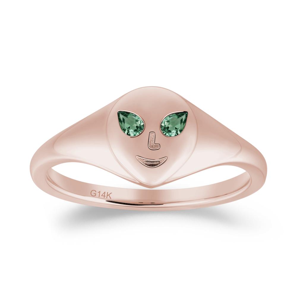 Pear Cut Green Sapphire Ring with Smile Emoji - LUO Jewelry #metal_14k rose gold