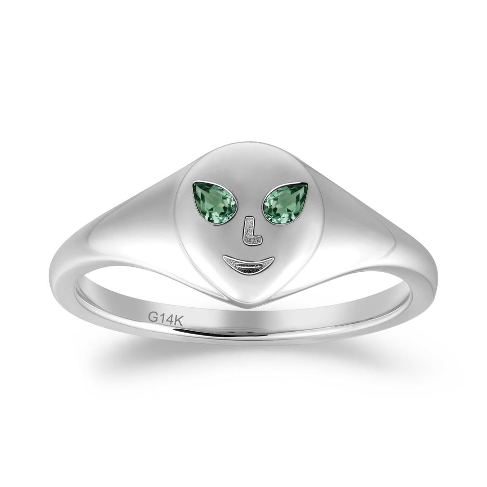 Pear Cut Green Sapphire Ring with Smile Emoji - LUO Jewelry #metal_14k white gold