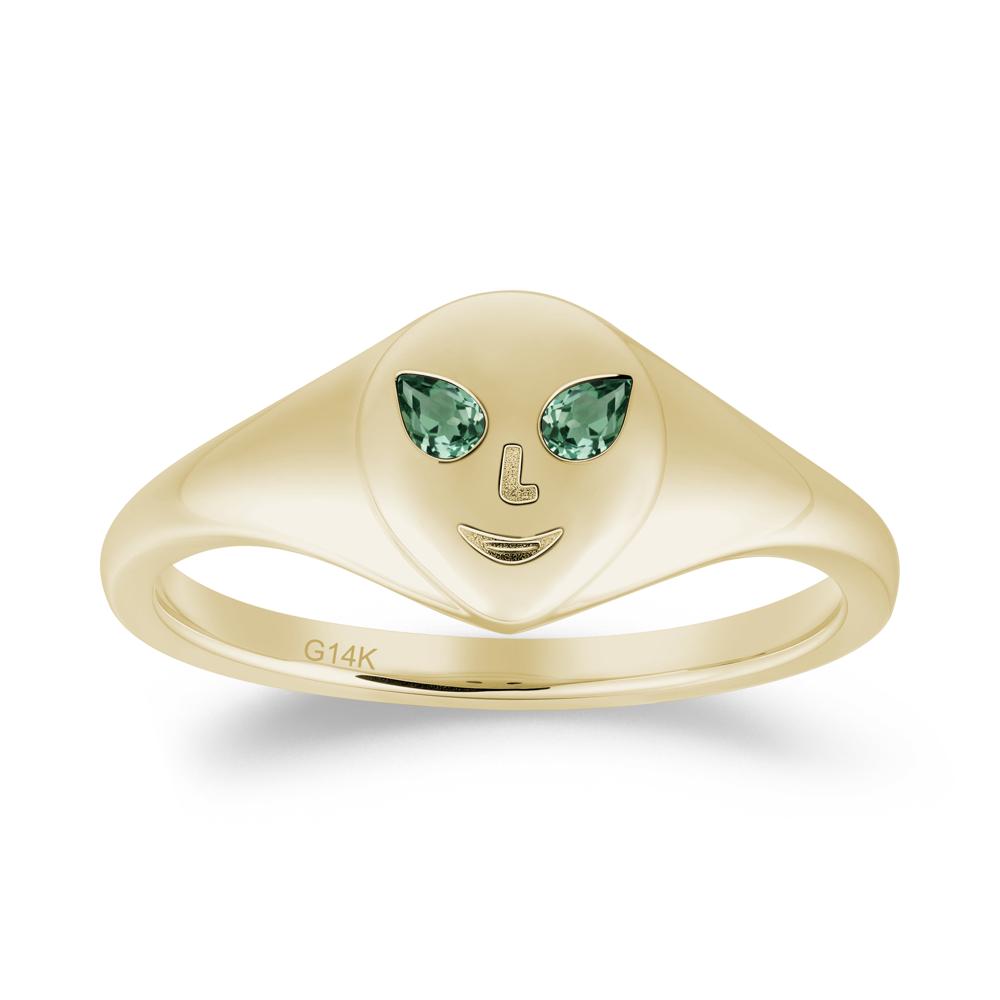 Pear Cut Green Sapphire Ring with Smile Emoji - LUO Jewelry #metal_14k yellow gold