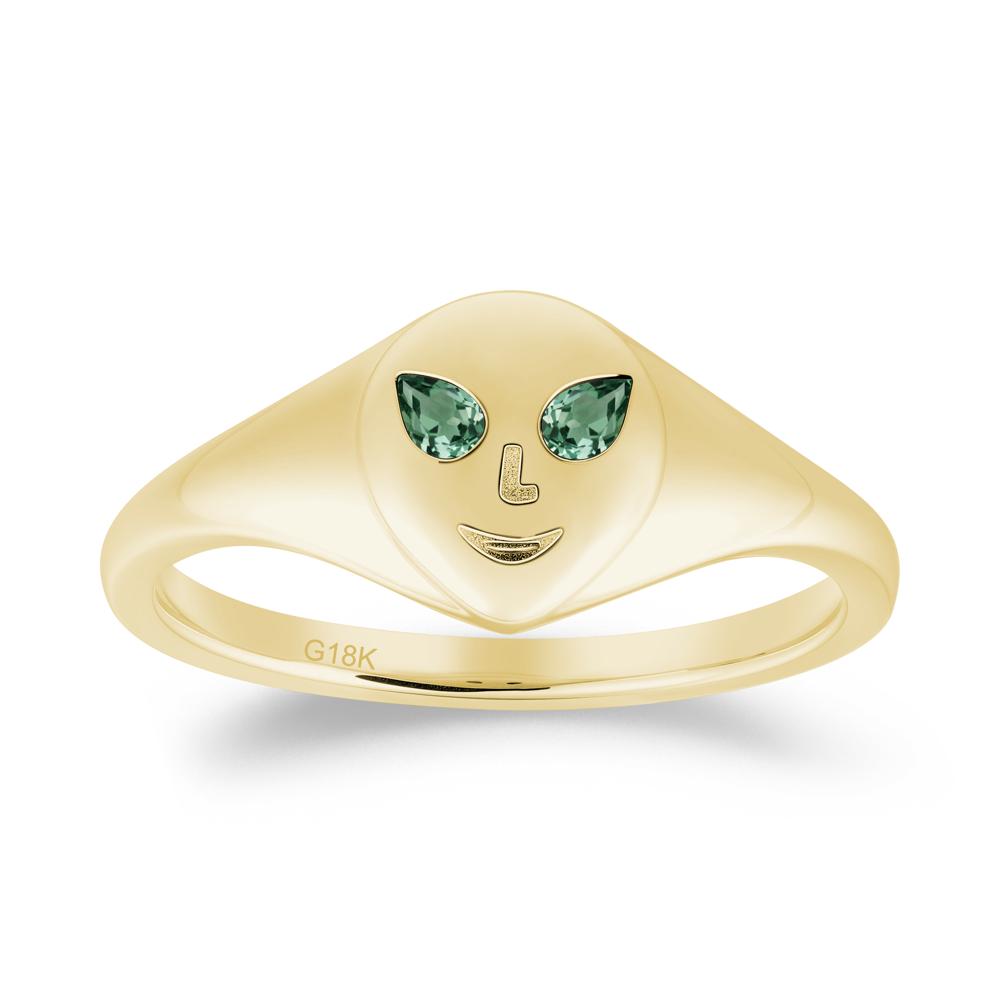 Pear Cut Green Sapphire Ring with Smile Emoji - LUO Jewelry #metal_18k yellow gold
