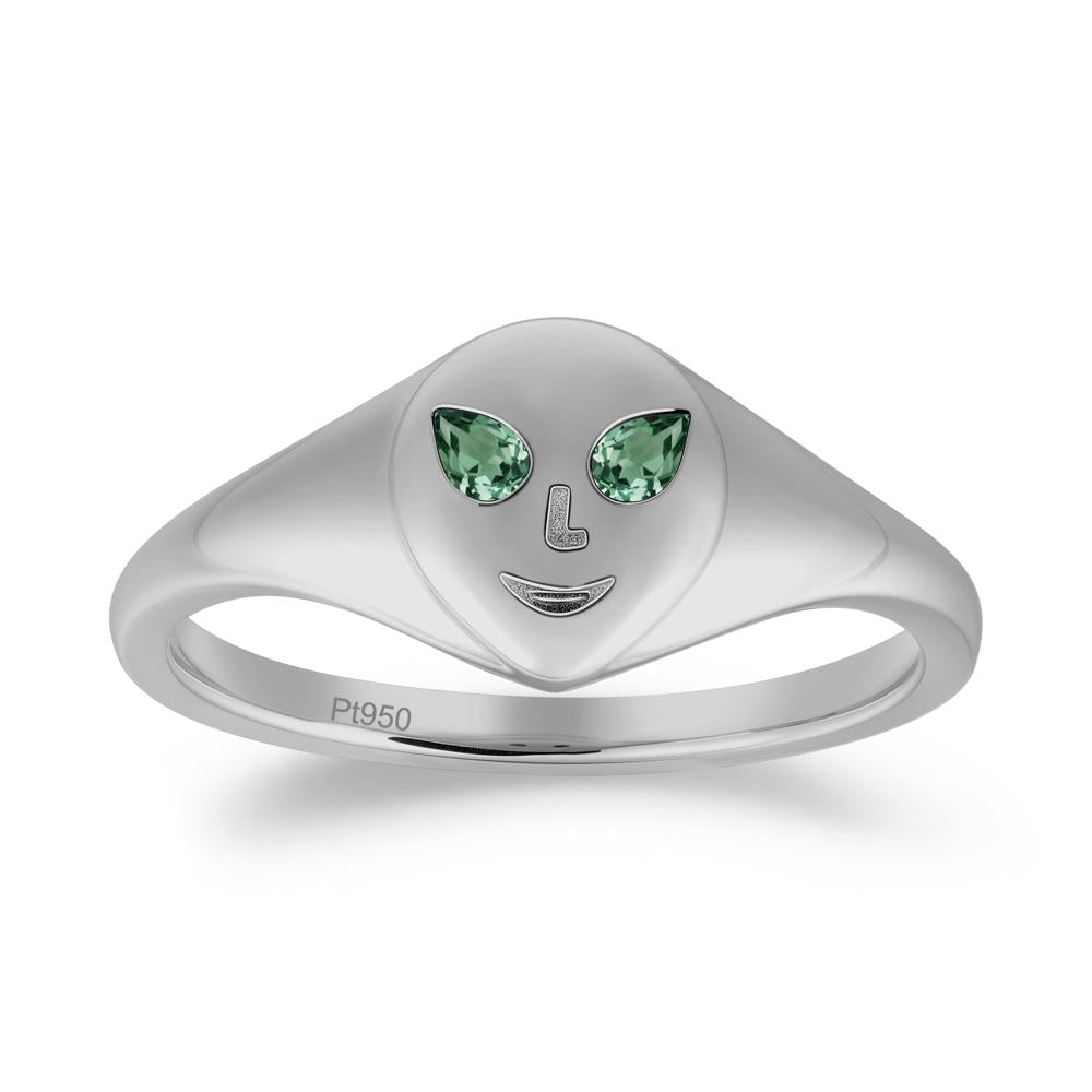 Pear Cut Green Sapphire Ring with Smile Emoji - LUO Jewelry #metal_platinum