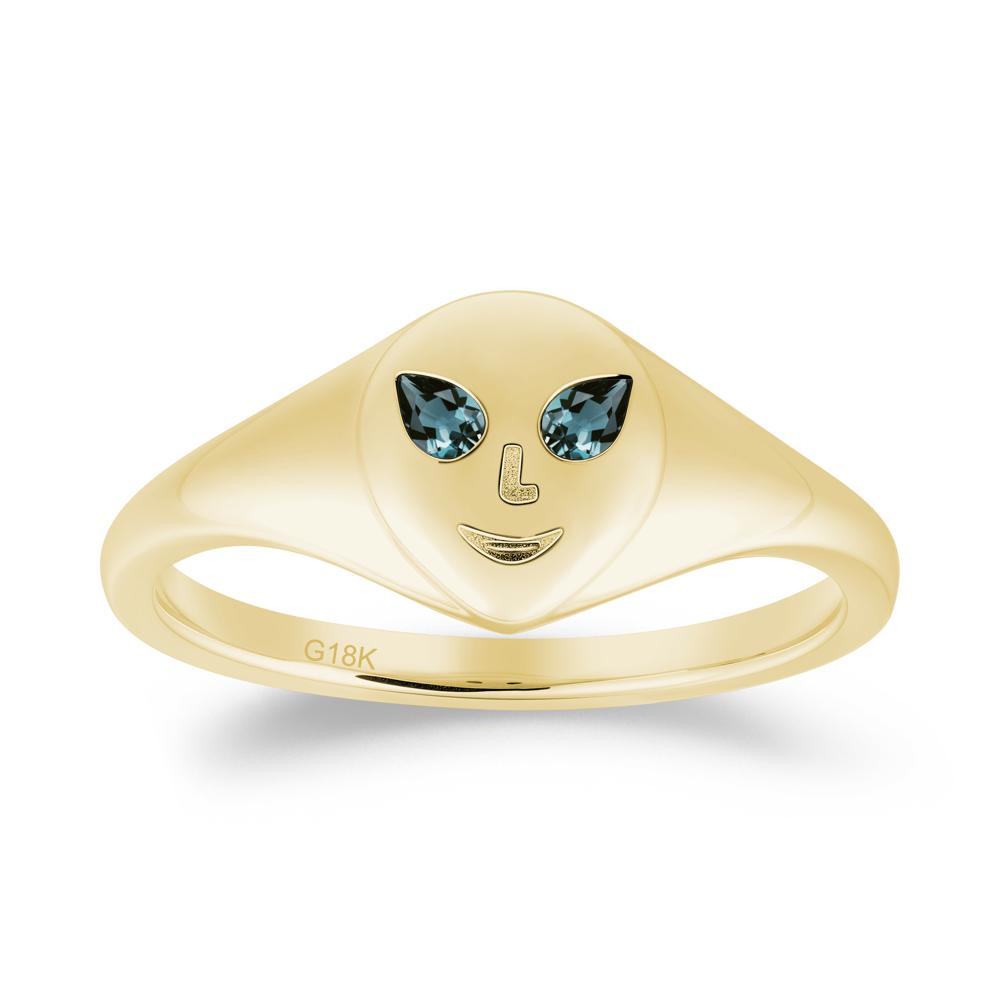 Smile Emoji Signet London Blue Topaz Ring - LUO Jewelry #metal_18k yellow gold