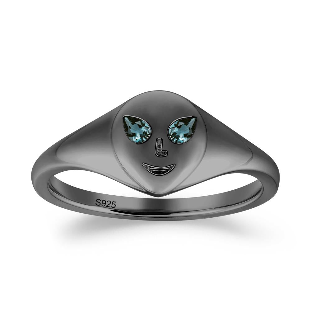 Smile Emoji Signet London Blue Topaz Ring - LUO Jewelry #metal_black finish sterling silver