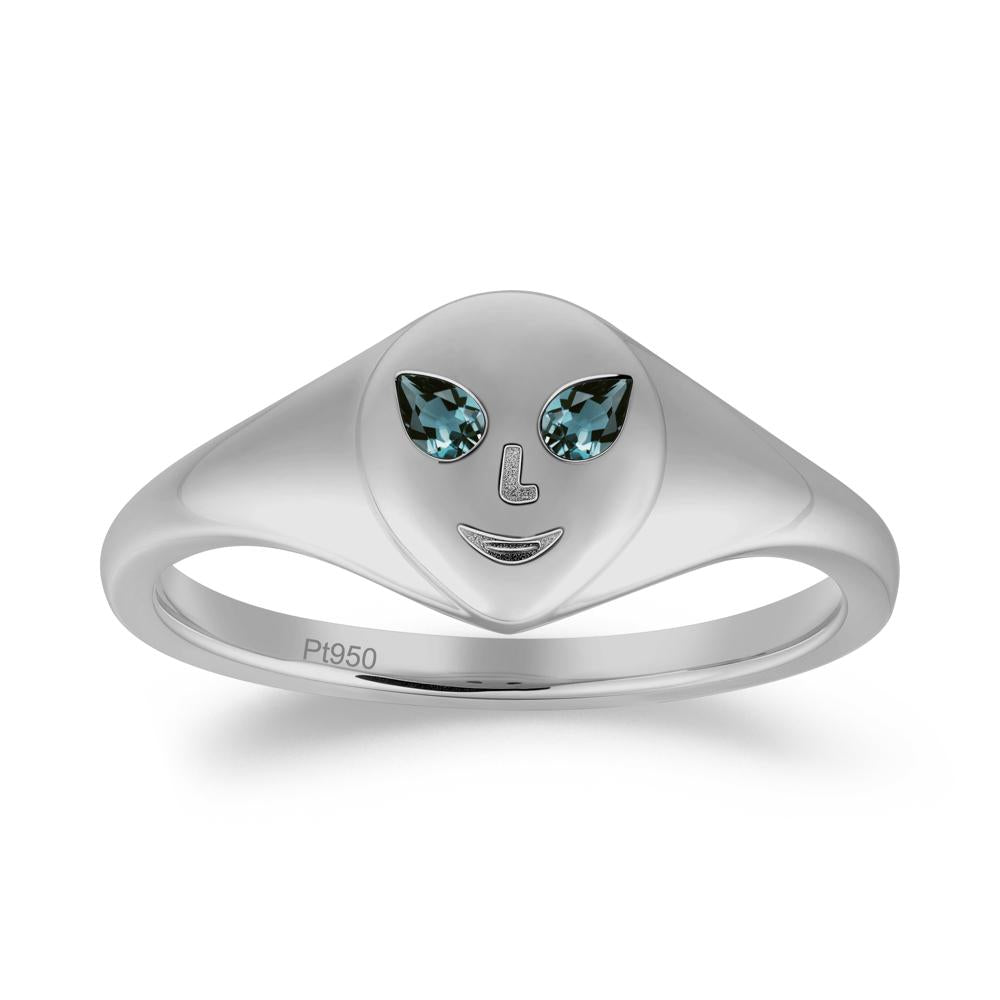 Smile Emoji Signet London Blue Topaz Ring - LUO Jewelry #metal_platinum