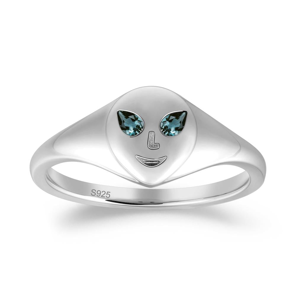 Smile Emoji Signet London Blue Topaz Ring - LUO Jewelry #metal_sterling silver