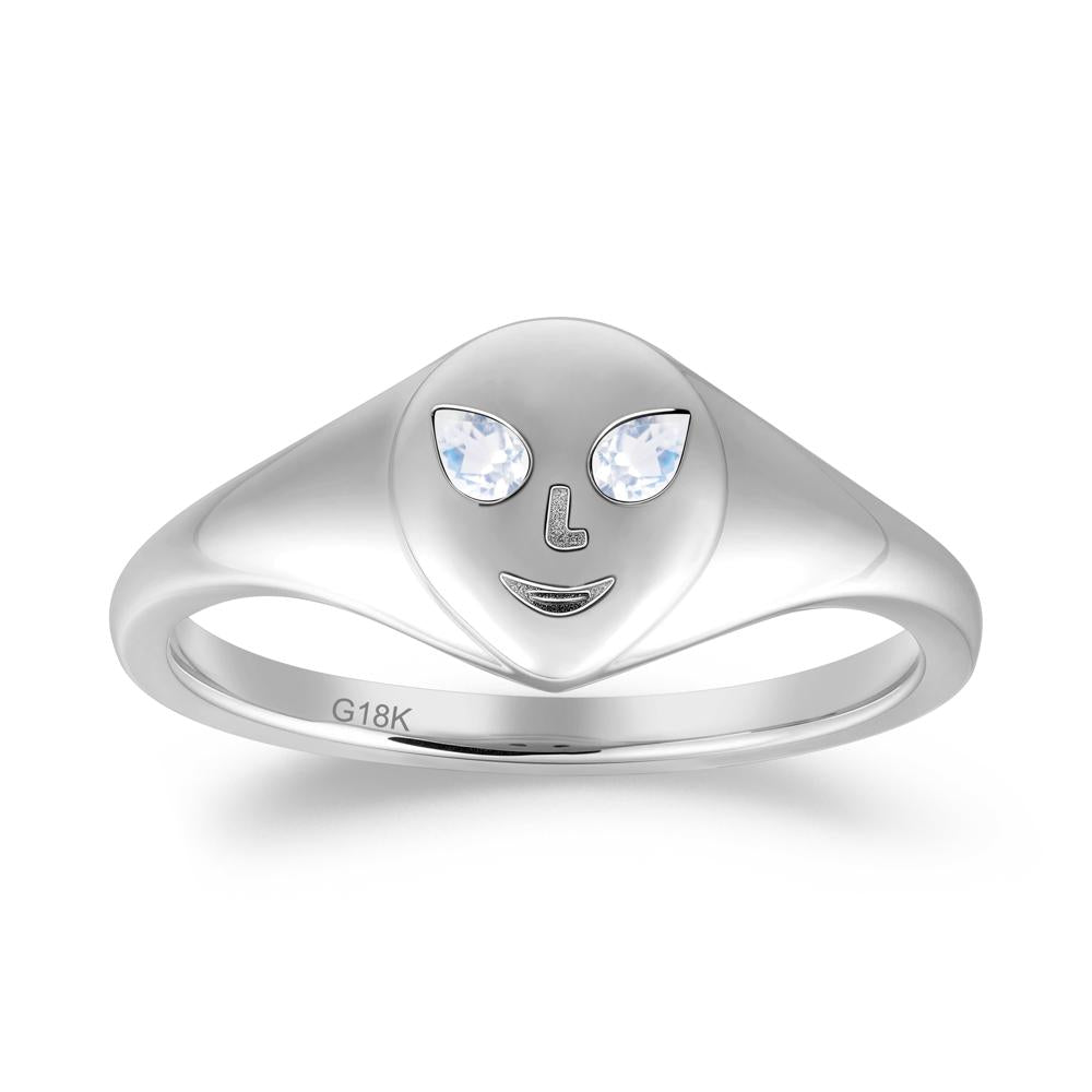 Pear Cut Moonstone Ring with Smile Emoji - LUO Jewelry #metal_18k white gold