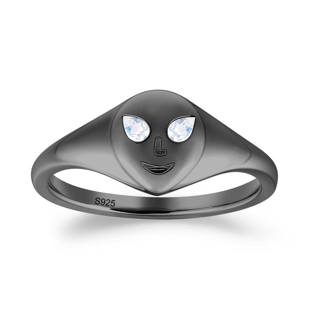Pear Cut Moonstone Ring with Smile Emoji - LUO Jewelry #metal_black finish sterling silver