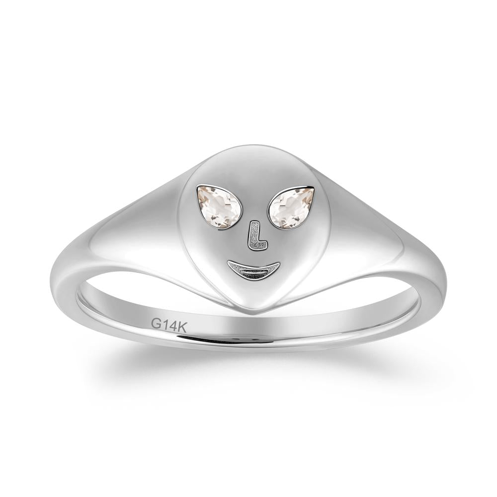 Pear Cut Morganite Ring with Smile Emoji - LUO Jewelry #metal_14k white gold