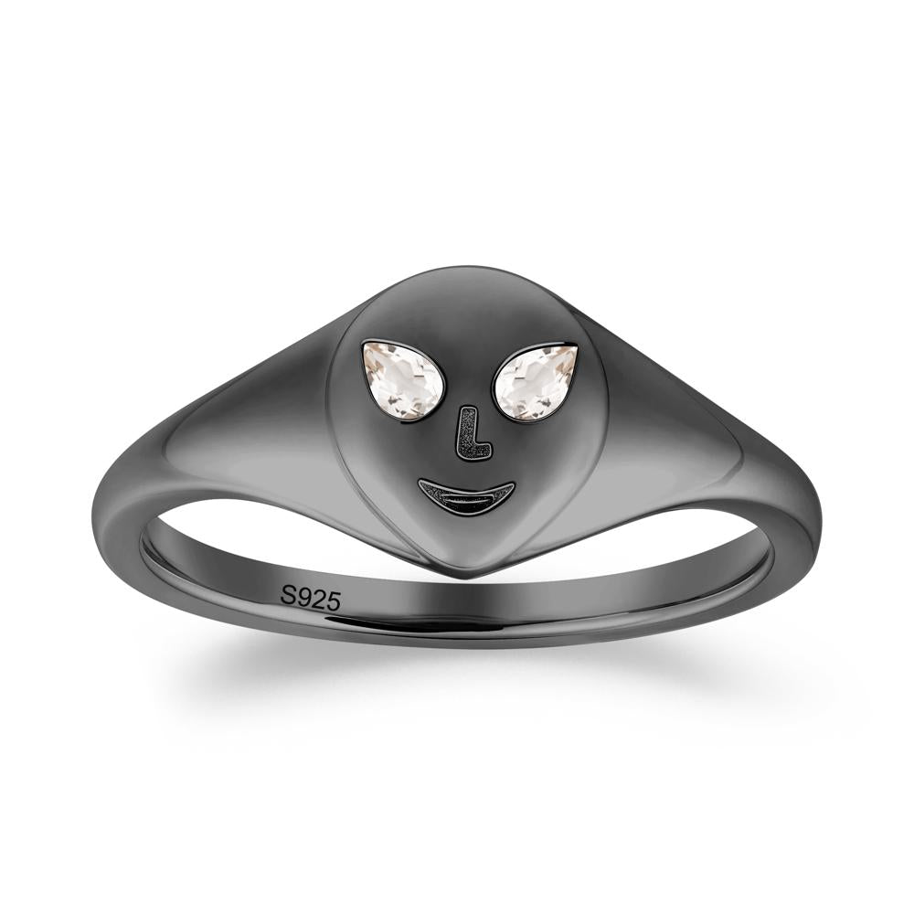 Pear Cut Morganite Ring with Smile Emoji - LUO Jewelry #metal_black finish sterling silver