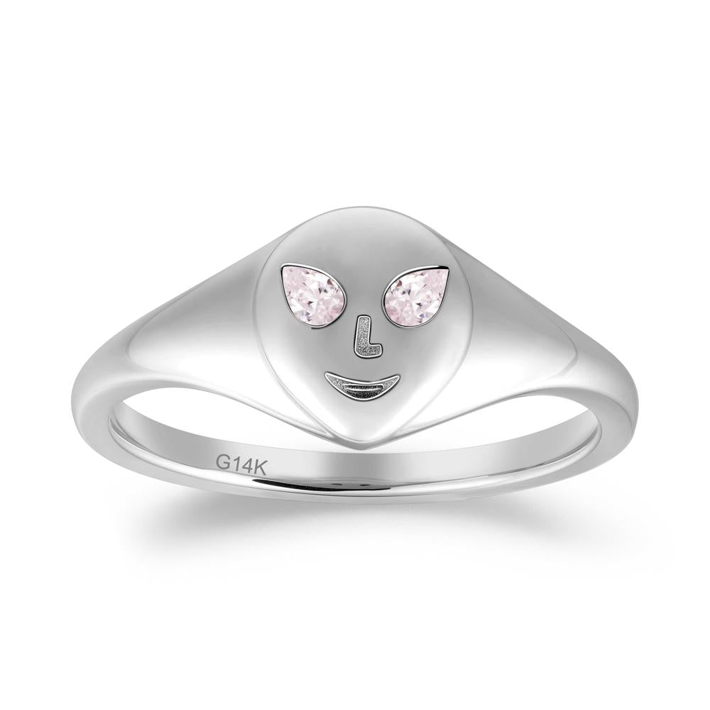 Smile Emoji Signet Pink Cubic Zirconia Ring - LUO Jewelry #metal_14k white gold