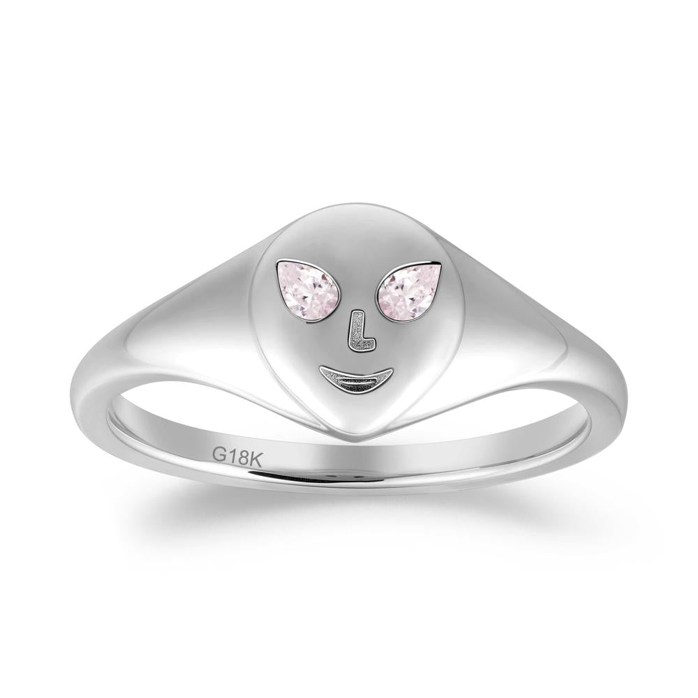 Smile Emoji Signet Pink Cubic Zirconia Ring - LUO Jewelry #metal_18k white gold