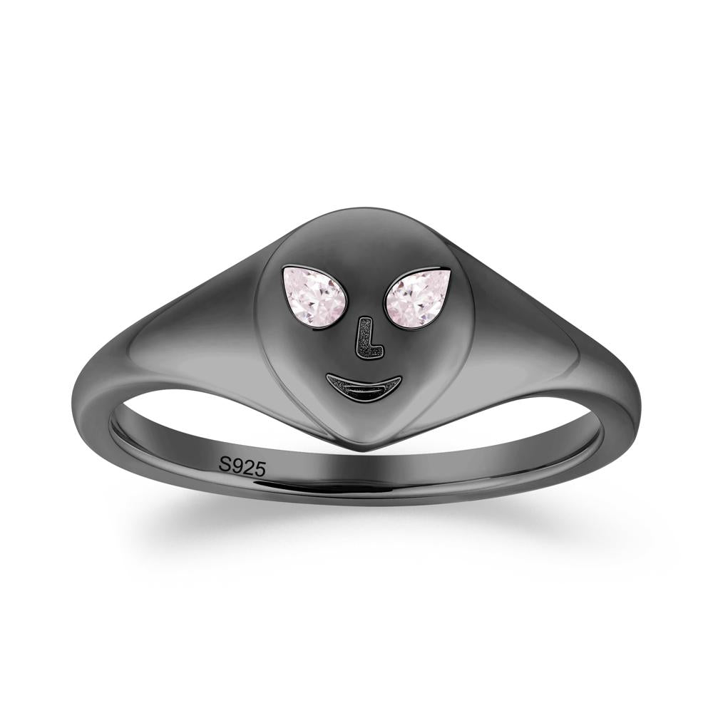 Smile Emoji Signet Pink Cubic Zirconia Ring - LUO Jewelry #metal_black finish sterling silver