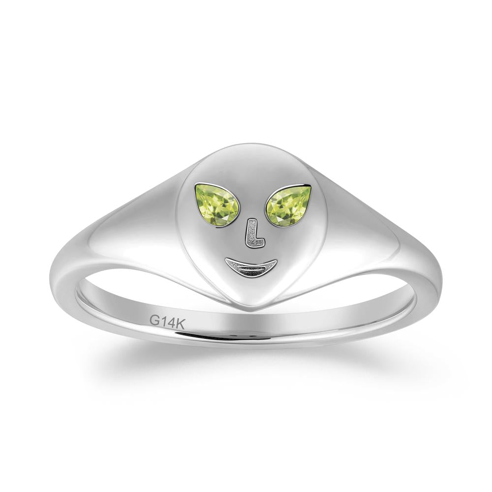 Pear Cut Peridot Ring with Smile Emoji - LUO Jewelry #metal_14k white gold