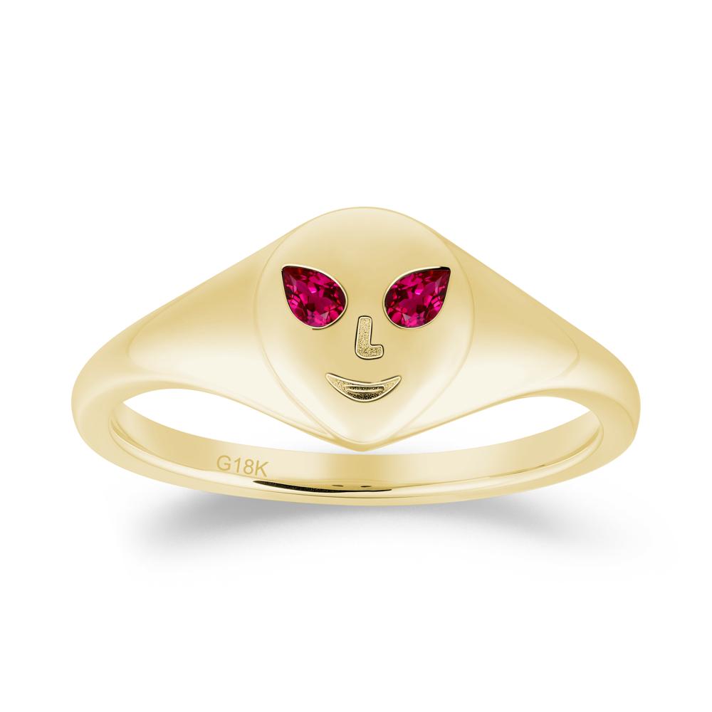 Smile Emoji Signet Ruby Ring - LUO Jewelry #metal_18k yellow gold