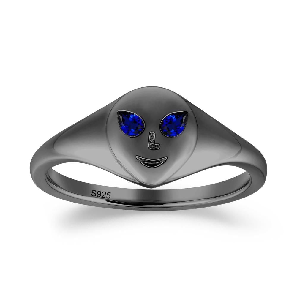 Pear Cut Sapphire Ring with Smile Emoji - LUO Jewelry #metal_black finish sterling silver