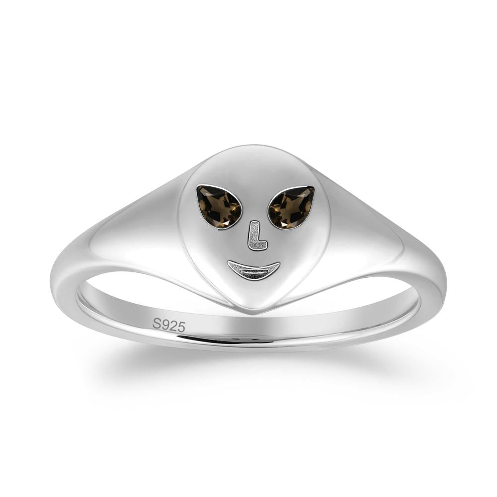 Smile Emoji Signet Smoky Quartz Ring - LUO Jewelry #metal_sterling silver