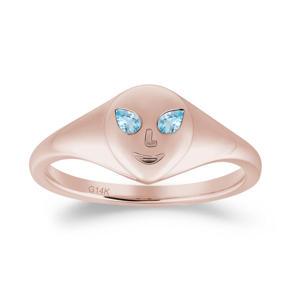 Smile Emoji Signet Swiss Blue Topaz Ring - LUO Jewelry #metal_14k rose gold