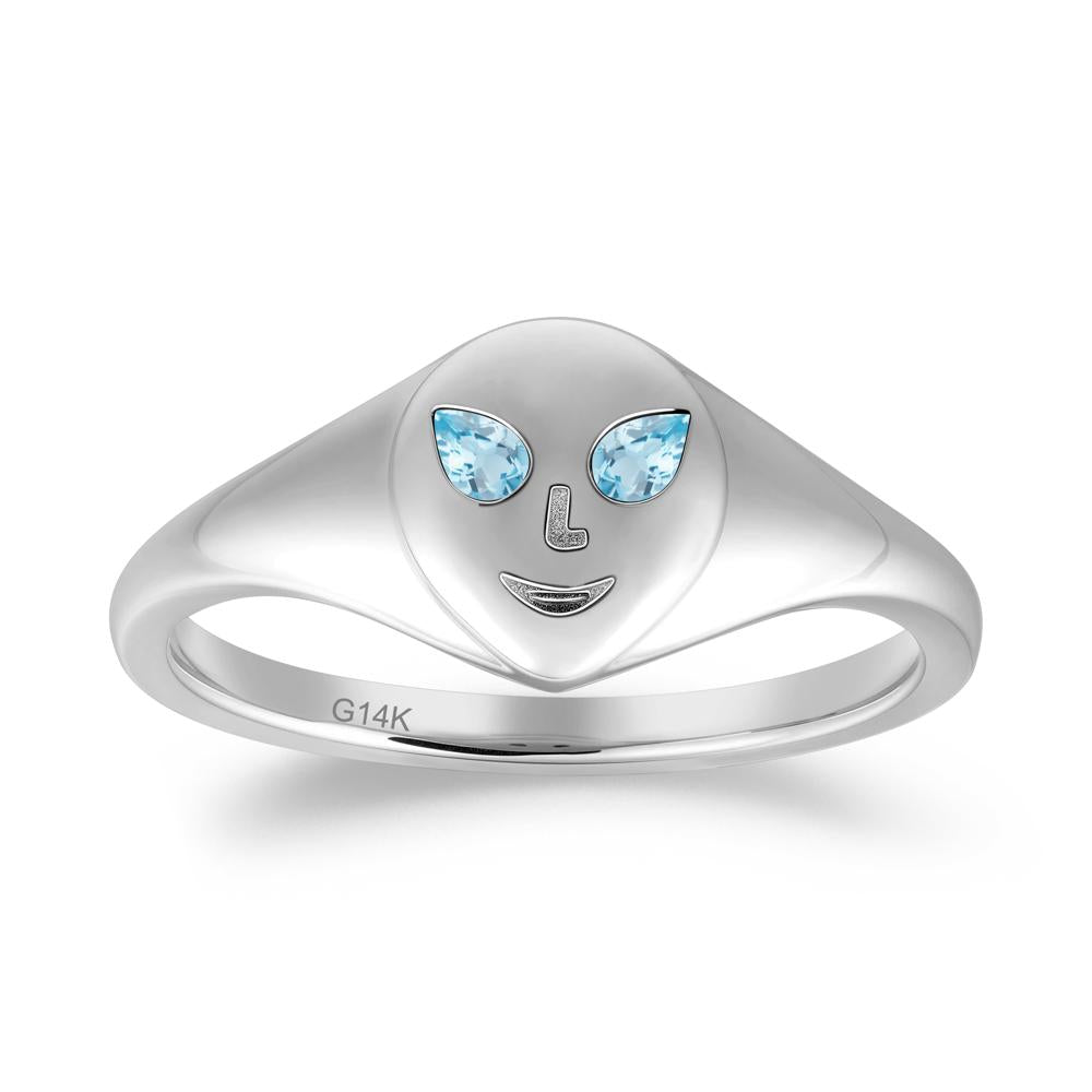 Smile Emoji Signet Swiss Blue Topaz Ring - LUO Jewelry #metal_14k white gold