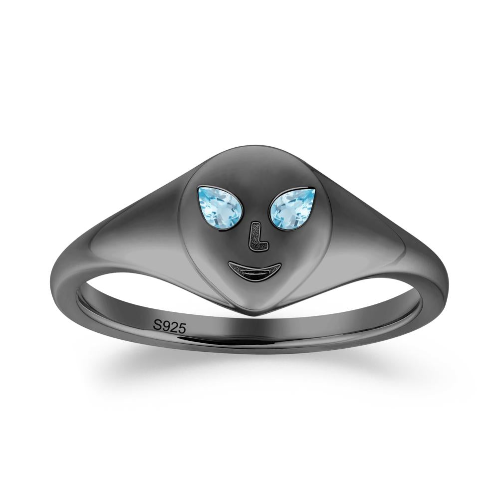 Smile Emoji Signet Swiss Blue Topaz Ring - LUO Jewelry #metal_black finish sterling silver