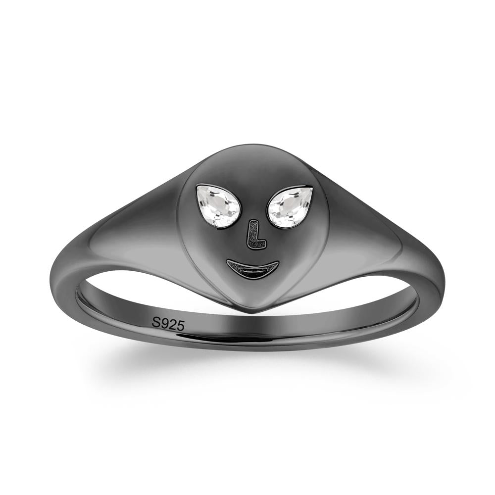Pear Cut White Topaz Ring with Smile Emoji - LUO Jewelry #metal_black finish sterling silver