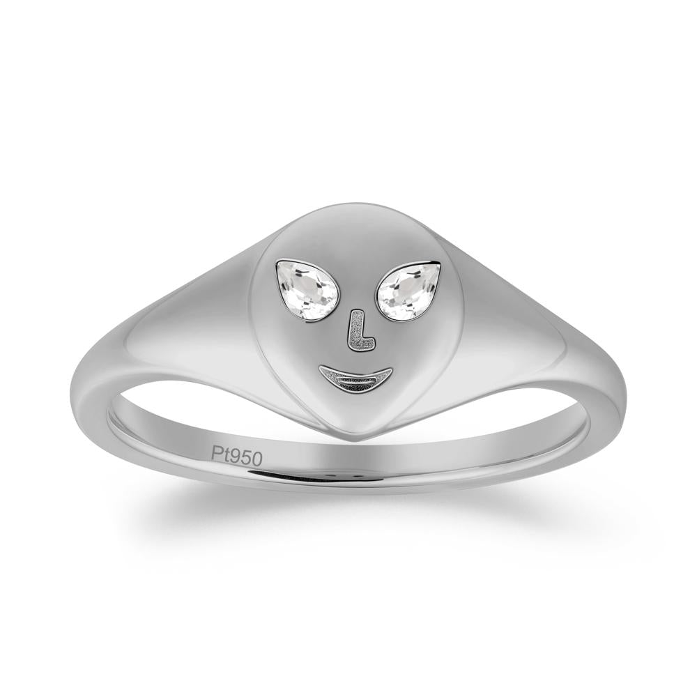 Pear Cut White Topaz Ring with Smile Emoji - LUO Jewelry #metal_platinum