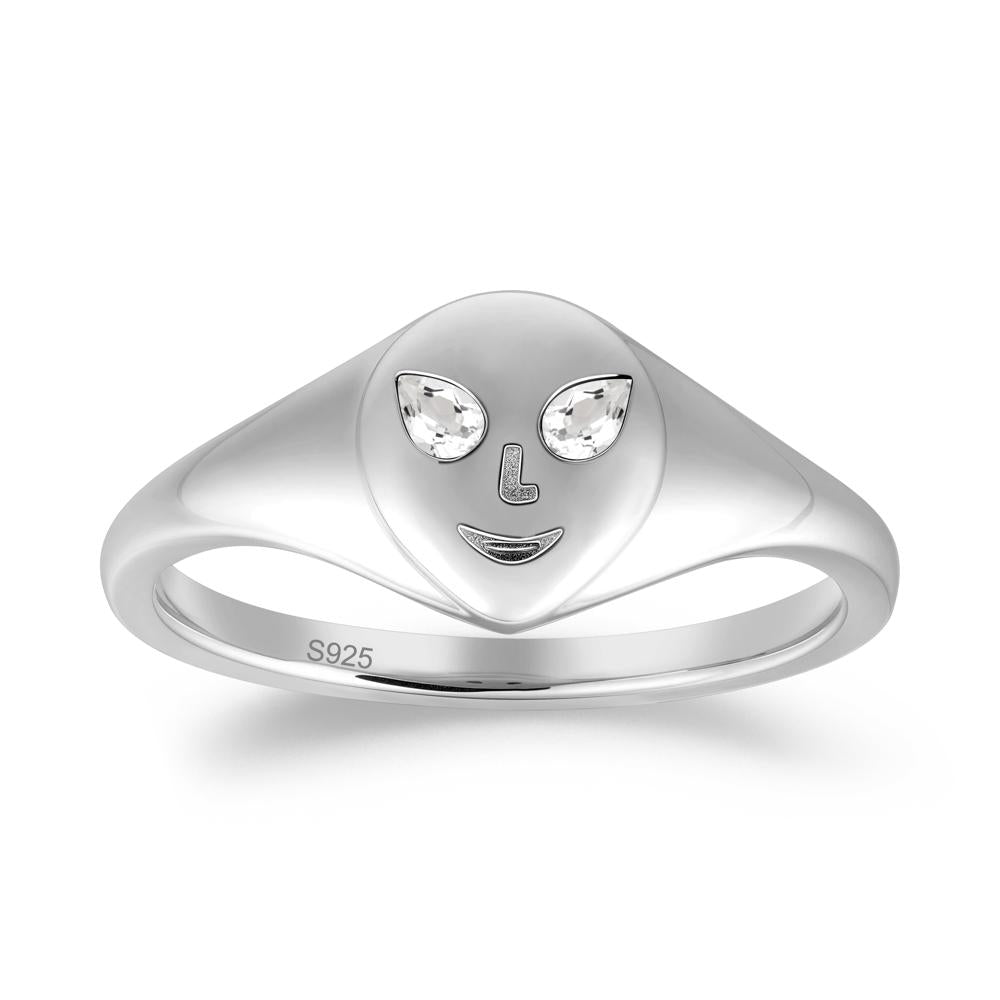 Pear Cut White Topaz Ring with Smile Emoji - LUO Jewelry #metal_sterling silver