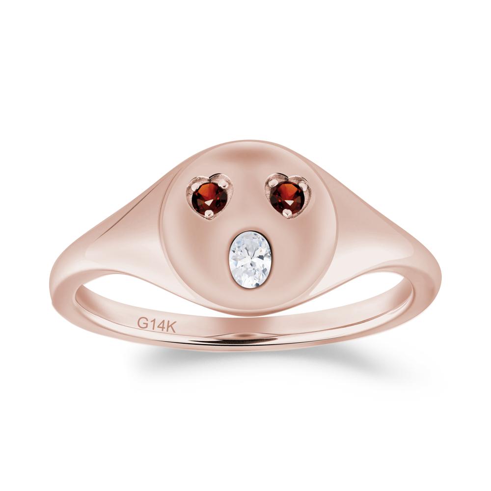 Emoji Inspired Cubic Zirconia and Garnet Signet Ring - LUO Jewelry #metal_14k rose gold