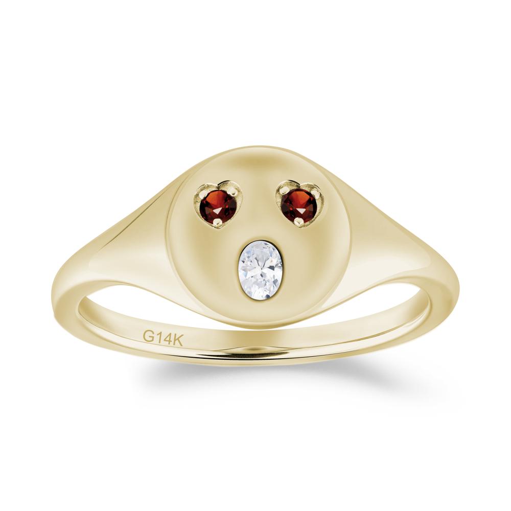 Emoji Inspired Cubic Zirconia and Garnet Signet Ring - LUO Jewelry #metal_14k yellow gold
