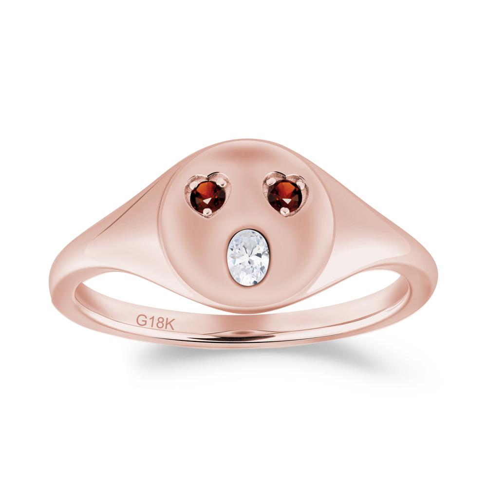 Emoji Inspired Cubic Zirconia and Garnet Signet Ring - LUO Jewelry #metal_18k rose gold
