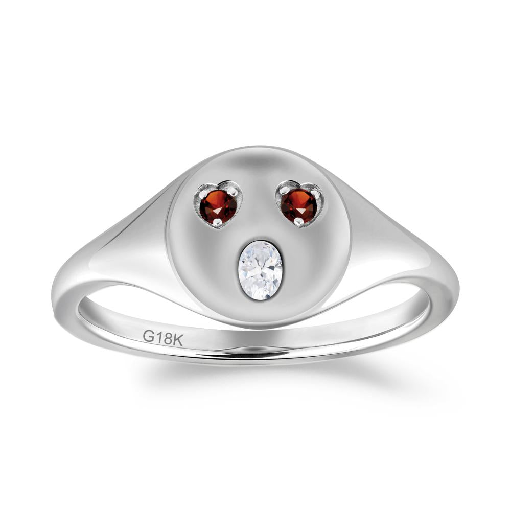 Emoji Inspired Cubic Zirconia and Garnet Signet Ring - LUO Jewelry #metal_18k white gold